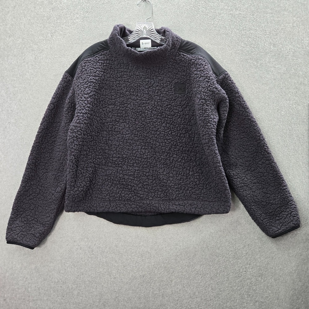 Under Armour Women Jacket Large Gray‎ Sherpa Logo Long Sleeve Pullover